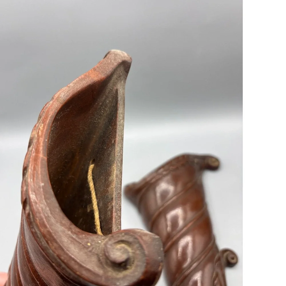 Vintage Syroco Wood Cornucopia‎ Wall Pockets Pair Brown Resin Decor
